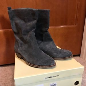 Gray suede flat boots